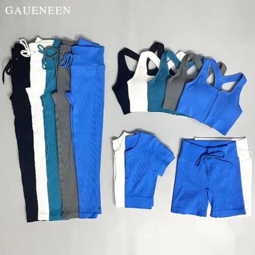 Sport Set Women Feamle Zipper Seamless Two Piece 2PCS Crop Top Shirt Drawstring Leggings Sportsuit Workout Outfit Yoga Gym Wear