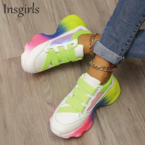 New Rainbow Color Sneakers Women 2021 Autumn Fashion Hook&Loop Ladies Comfy Casual Shoes Outdoor Running Walking Sport Flats
