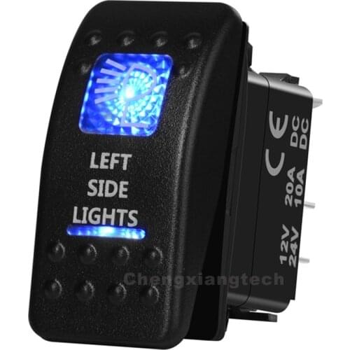 12v/24v Marine Grade Car Boat RV Blue Led 5 Pin on-off SPST LEFT SIDE LIGHTS BAR Rocker Switch WATERPROOF IP66