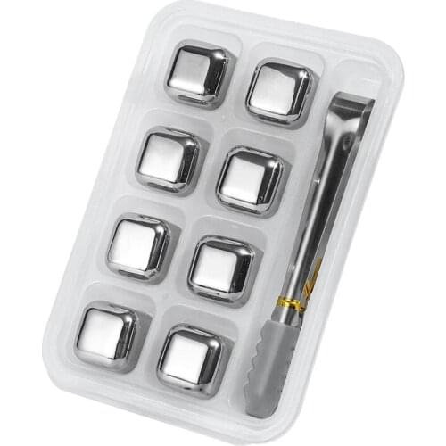 Whiskey Ice Square Stones, 8 Reusable Stainless Steel Ice Square,Metal Cooling Stones Bar Accessories