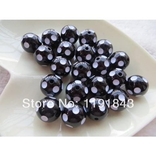 Kwoi vita Colorful Handmade 20mm 100pcs Black Color Resin Acrylic Polka Dot Beads for Chunky beads necklaceWholesales