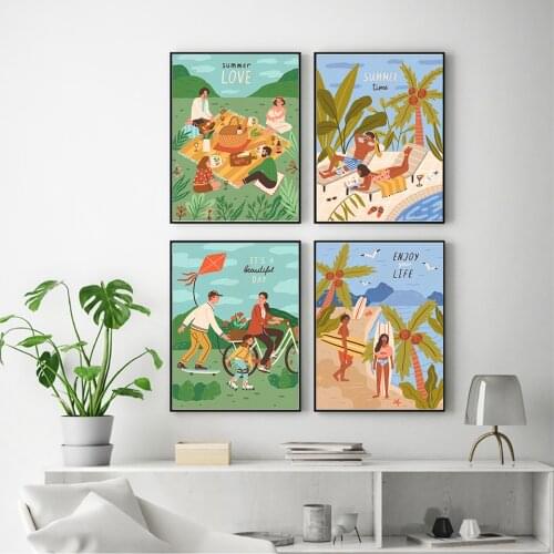 Summer Poster Picnic Swimming Pool Surfer Beach Wall Art Prints Canvas Painting Scandinavian Style Living Room Decoration