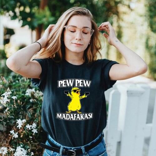 Cute Pew Pew Madafakas Yellow Duck T Shirt Crazy Grandpa with A Water Gun Anime Cartoon Casual Cotton Unisex Penguin Meme Tee
