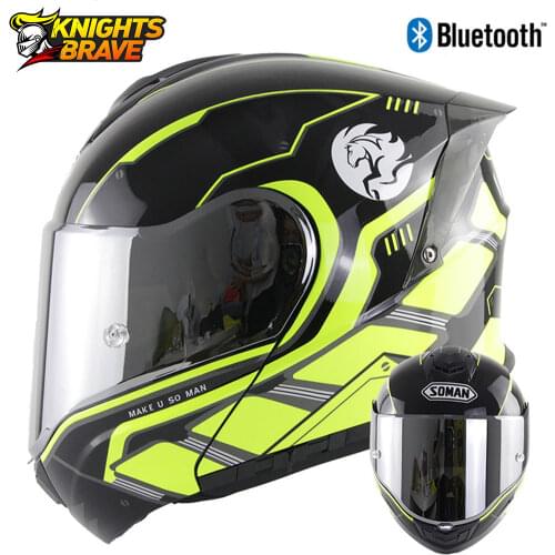 SOMAN Motorcycle Bluetooth Helmets Flip Up Casco Moto Men Dual Lens Moto Motocross Helmet Full Face Helmets Capacete Casque ECE