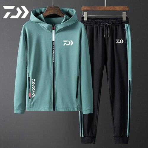 DaiwaNew Spring Summer Winter Men DAIWA Cotton Fishing Clothing Set Man Outdoor Sport Fishing Hoodie And Long Pants DAWA Fishing