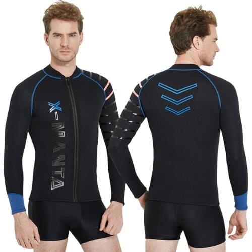 Mens Premium Neoprene 3mm/2mm/1.5mm Wetsuit Front Zip Long Sleeve Jacket Tops Shirts Thermal Swimsuit