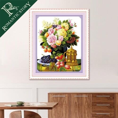 Romantic Story Fruit Flowers Home Painting Cross Stitch Handmade Needlework DMC Cross-Stitch Sets For Embroidery Kits