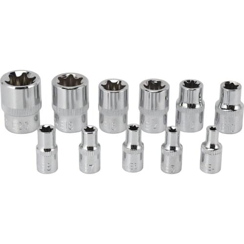 11Pc Female E Torx Star Socket Set Rail E4 - E20 External Star Torque Socket Set
