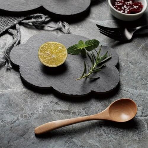 New Arrival Natural Slate Leaf Dinner Plate Solid Stone Steak Dish Sushi Barbecue Cheese Pizza Fruit Flat Plate Food Tea Tray