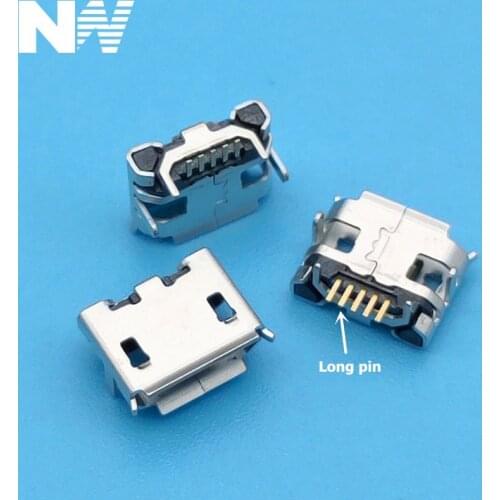 New High Quality 100Pcs Micro Usb Connector Jack Female Type 5Pin Smt Tail Charging Socket Pcb Board