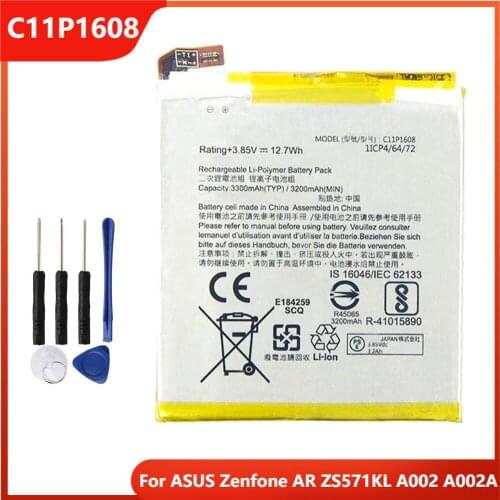 Original Phone Battery C11P1608 For ASUS Zenfone AR ZS571KL A002 A002A Authentic Replacement Rechargable Batteries 3300mAh