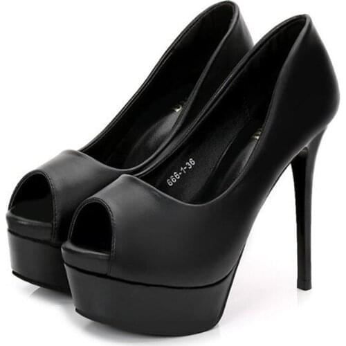 Brand Shoes 14CM Thin High Heels Women Shoes Pumps PU Slip On Peep Toe waterproof Office & Career Classics fashion zapatos mujer