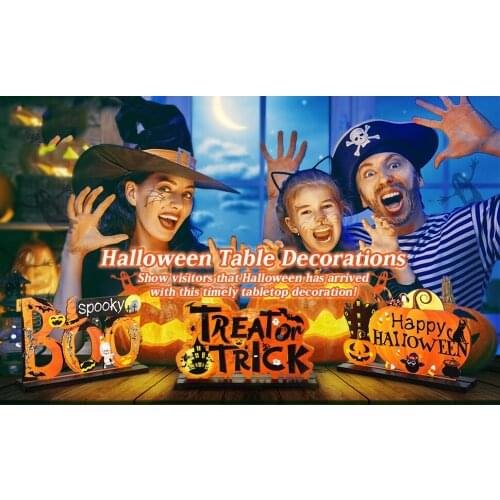 Happy Halloween Table Decorations Pumpkin Table Centerpieces Boo Sign Wooden Candy Day for Halloween Party Dinner Room Decor
