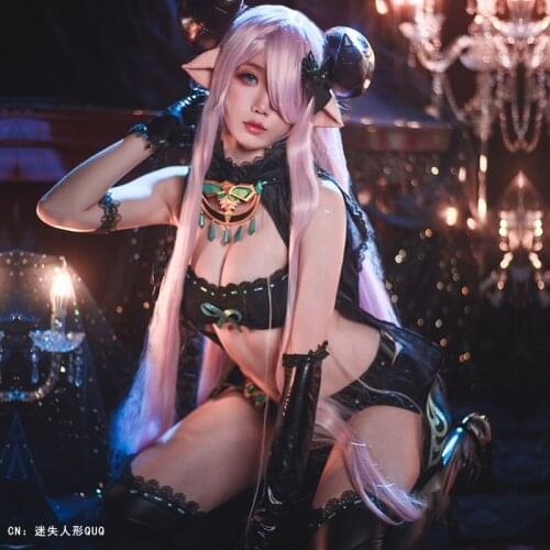 Anime Granblue Fantasy Narmaya Black butterfly Dream Dress Sexy Uniform+Horn+wig Cosplay Costume Women Halloween Free Shipping