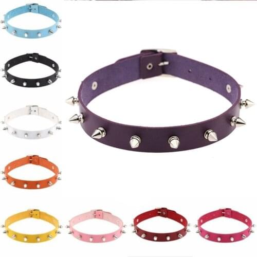Punk Gothic Spiked Fashion Girl PU Leather Choker Collar Spike Necklace Jewelry
