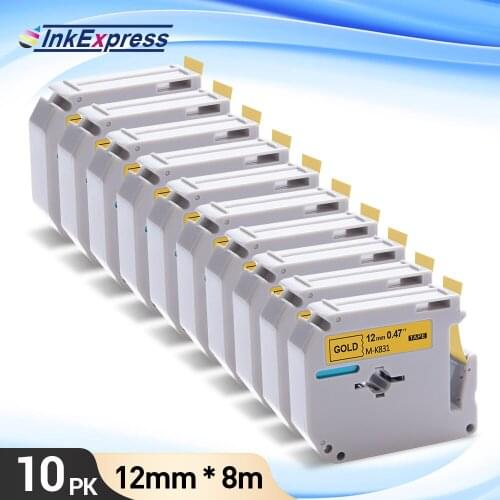 10PK for MK Tape 12mm*8m Black on Gold MK-831 Replace Brother Label Tape MK831 M-K831 for Brother P-Touch PT-65 PT-70 PT80 MK231