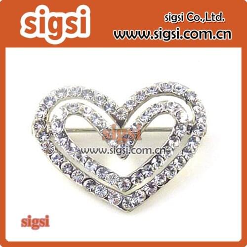 100pcs wholesale heart shape metal acrylic clear rhinestone sparkly brooch pin for Valentines Day