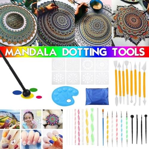 37PCS Mandala Dotting Tools Painting Kit Art Pen Stencil Brush Tray Supplies