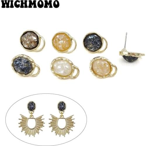 2021 New 16*11mm 6pcs Zinc Alloy Round Oval Inlay Acrylic Bead Earring Base Connectors for DIY Earring Jewelry Accessories