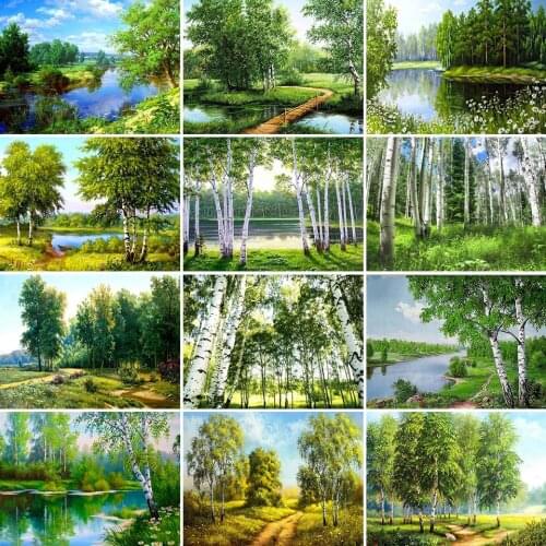5D DIY Diamond Painting Landscape Tree Cross Stitch Kit Full Drill Square Embroidery Mosaic Scenery Picture of Rhinestones Sale