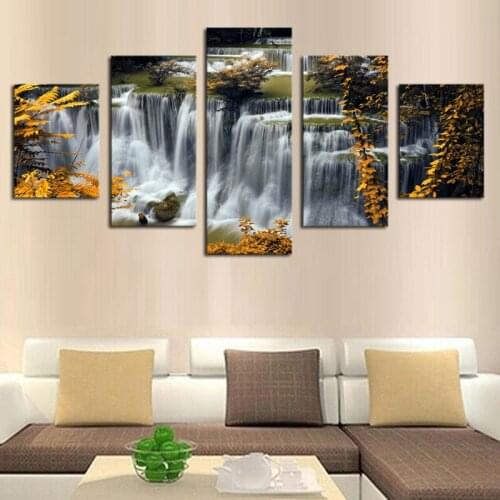Unframed Autumn Waterfall HD Print Spray Painting Pictures 5 Panels Canvas Art Home Decoration New Style Wall Canvas Painting