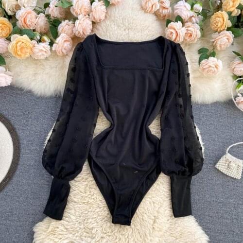 Fashion women new spring autumn square collar chiffon patchwork long puff sleeve blouse shirt casual female slim basic shirt top