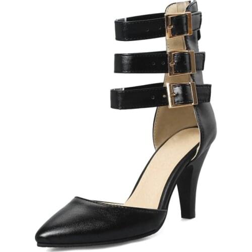 Big Size 14 15 16 17 high heels sandals women shoes woman summer ladies Shallow Fine-heeled Buckle Tip Back Zipper