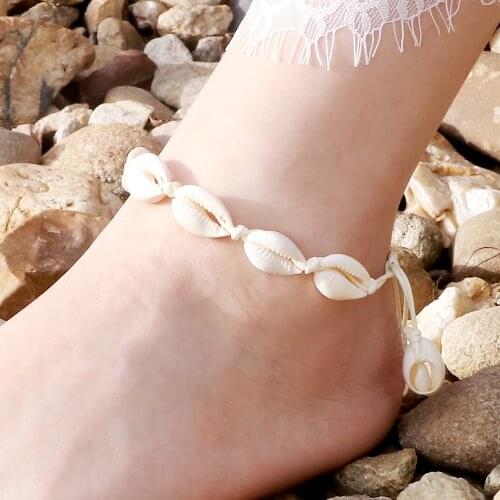 Handmade Summer Beach Shell Anklets Natural Boho Shell Jewelry Rope Braided Adjustable shell Foot Jewelry For Women Girls Gifts