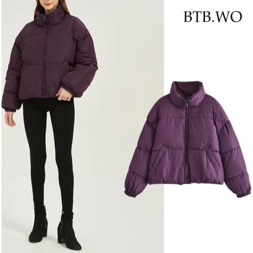 BTB.WO Za 2021 Women Fashion Oversized Thick Warm Parkas Coat Vintage Long Sleeve Pockets Drawstring Female Outerwear Chic Tops