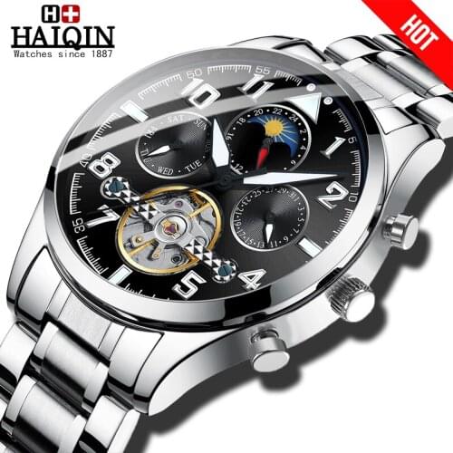 HAIQIN Watches For Men Mechanical Watches Top Brand Watch automatic luxury men watch Date Clock Tourbillon Relogio Masculino+Box