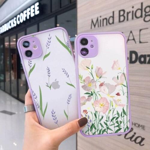 Flower aet design pattern luxury shell Phone Cases funda matte transparent For iphone 7 8 11 12 plus mini x xs xr pro max cover