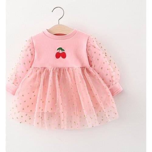 Sweet Autumn Girls Kids Princess Dress Children Baby Infants Long Sleeve Mesh Patchwork Party Dresses Vestidos S12834