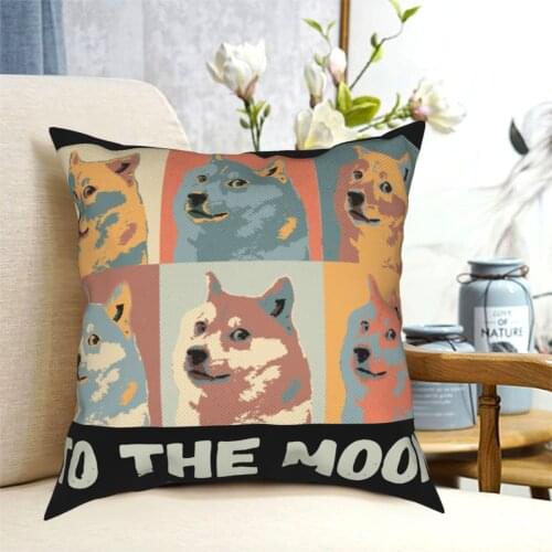 Dogecoin To The Moon Pillowcase Printing Polyester Cushion Cover Decoration Crypto Bitcoin Throw Pillow Case Cover Home
