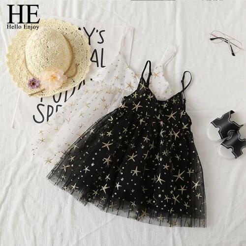 HE Hello Enjoy Kids Girl Sling Dresses Summer Chidlren Clothes Toddler Girls Dress Baby Stars Sleeveless Princess Dress 2-6T