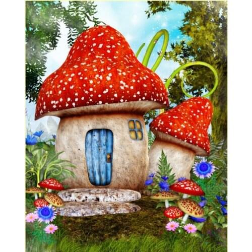 JMINE Div 5D Mushroom House Door Tree flower Full Diamond Painting cross stitch kits art Scenic 3D paint by diamonds
