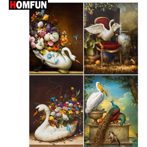 HOMFUN Rhinestone Painting Crystal Decor Diy Diamond Painting "Swan flower " 3D Cross Stitch Pattern Diamond Embroidery