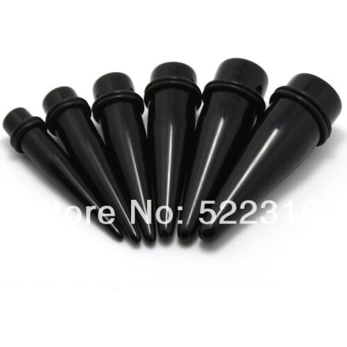 JEWEL free shipping body piercing jewelry 6pcs gaint Ear Stretching Kit in Black Acrylic 2 Rubber O-Ring ear taper stretchers