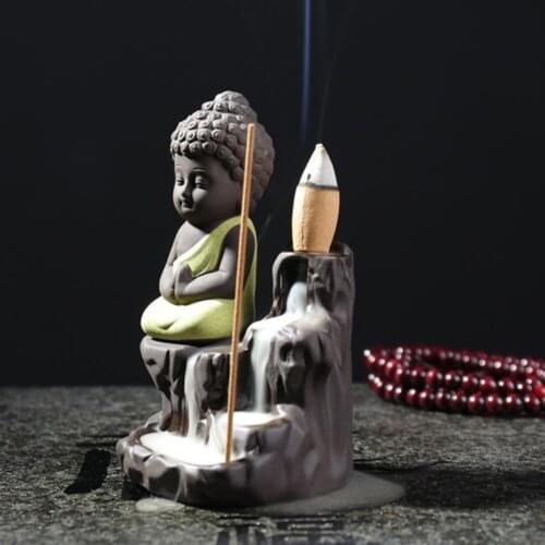 20pcs Incense Cones 1pcs Burner Little Monk Buddha Incense Censer Little Monk Waterfall Backflow Stove Holder Home Decoration