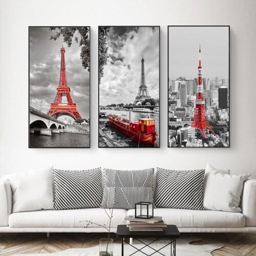 Red Eiffel Tower Telephone Booth Canvas Painting London Pairs Poster Nordic Black White Wall Art Pictures Kitchen Art Home Decor