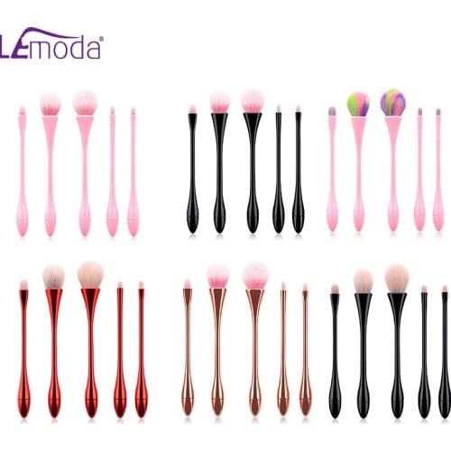 Lemoda 5Pcs Makeup Brushes Set Small Waist Handle Powder Foundation Highlight Eyeshadow Eyebrow Blush Blending Cosmetic Tools