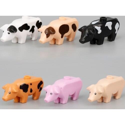 MOC Farm Cute Animal Building Blocks City DIY Mini Pigs Figures Plant Accessories Minifigs Parts Bricks Model Toys for Children