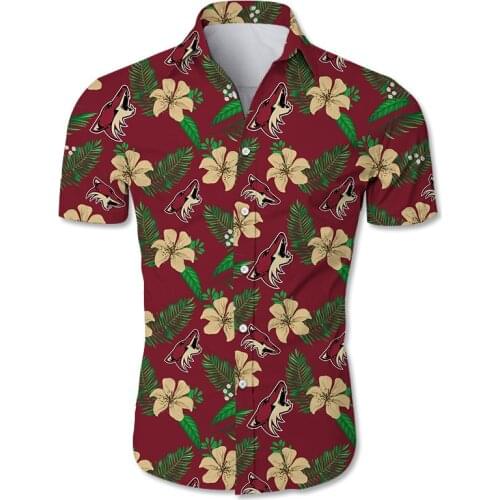 Arizona mens casual hawaiian shirts green leaf red wolf print 3D Coyotes tops