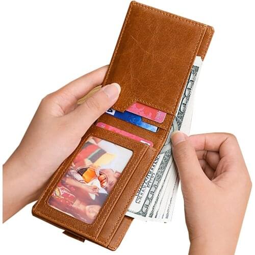 New Man Minimalism RFID Blocking Card Holder Vintage Genuine Leather Ultra-thin Wallet for Men ID Package Purse Bag Money Clip