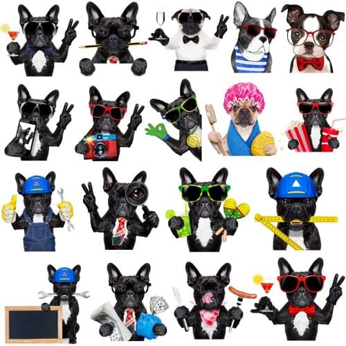 French Bulldogs Dogs Iron on Heat Transfer Printing Patches Stickers for Clothes DIY Appliques Washable Animal Patches Wholesale