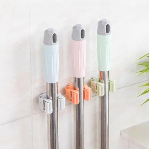 5PcsToilet Mop Holder Bathroom Accessories Wall Mounted Shelf Organizer Broom Holder Behind Doors/On Walls Kitchen Storage Rack