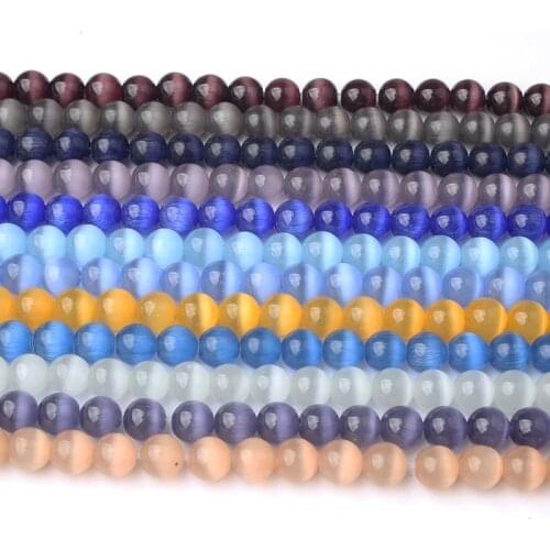 LanLi fashion Jewelry 4/6/8/10mm Colorful Cat Eye stone Loose Beads DIY Men and women bracelet necklace ear stud accessories