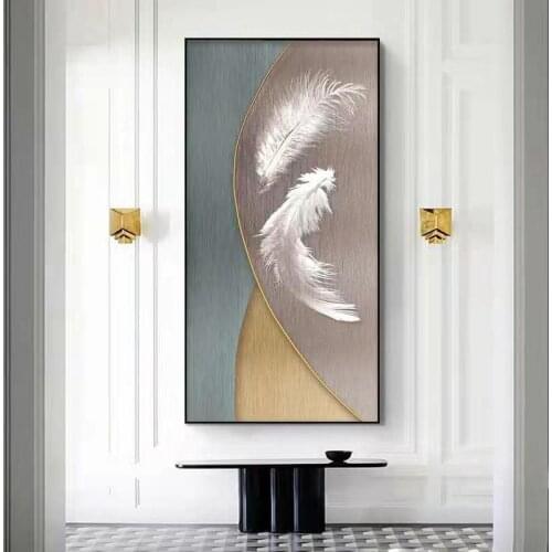 Nordic Decorative Painting Modern Minimalist Light Luxury Corridor Vertical Aisle Oil Painting Atmospheric Feather Mural