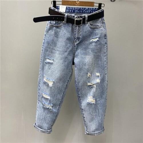 2021 New Spring Summer Fashion Hole Denim Daddy Pants Women Loose Vintage Harem Baggy Pants Loose Ankle-length Jean