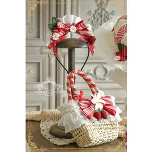 Original Hand-Made Red Picking Strawberry Lolita Derived Gadget KC Straw Hat Suitcase