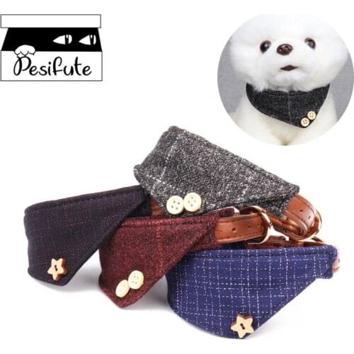 Small Dog Collars or Medium Dogs Scarf Leather Collar 10 to 17-Inch Black Red Blue Gray Four Color Pet Collars